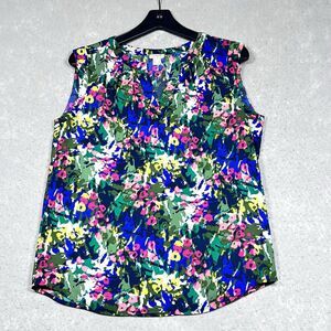 J. Crew Blouse Womens Size 4 Multicolor Floral Abstract Sleeveless with V Neck